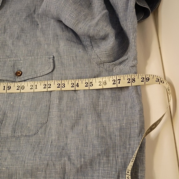 Jos A Bank Shirt Mens XXL Blue 100% Linen Houndstooth Plaid Double Flap Pockets - Picture 7 of 8